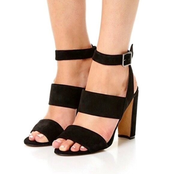 Madewell Black Suede Octavia Ankle Strap Heels Sandals Shoes